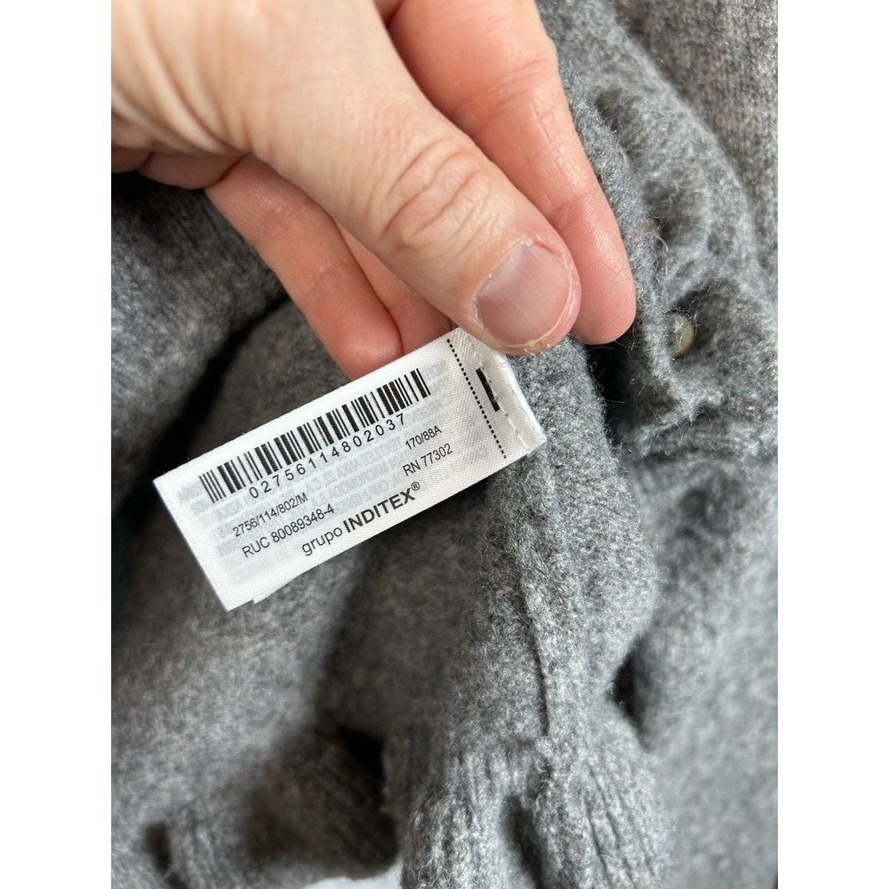 Zara Gray Button Up  Frill Cardigan Sweater Women's Medium Wool Blend - Picture 5 of 9